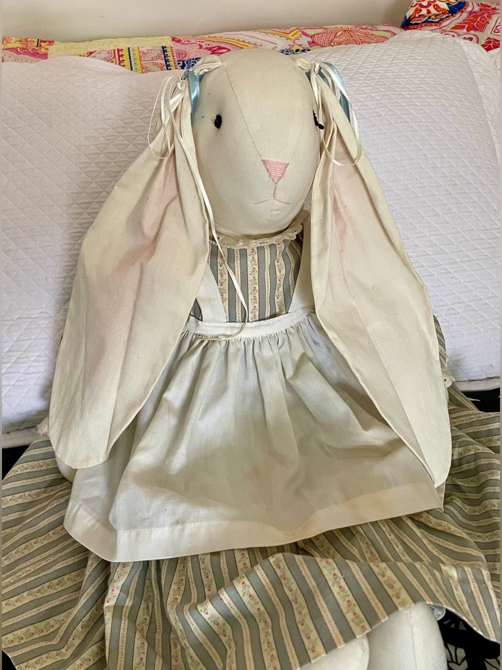 Vintage Handmade Folk Art Stuffed Bunny Rabbit - Picture 8 of 15